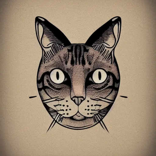 Image similar to tattoo sketch of a cat with one eye, on a canva, polinesian style, minimalism, line art, vector