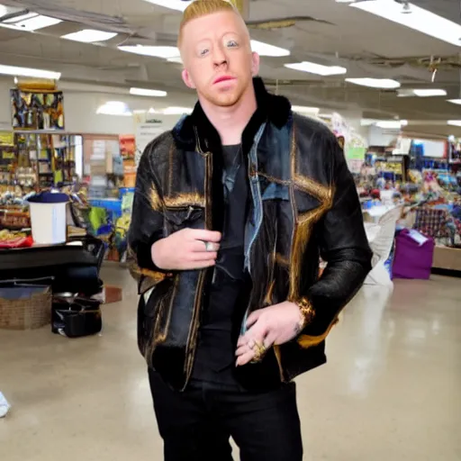 Image similar to Macklemore looking exasperated at Goodwill