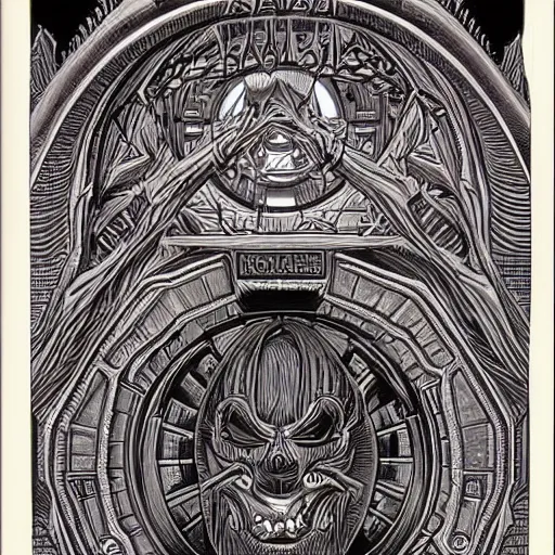 Prompt: demonic portal to hell by Greg Hildebrandt. Stargate. Very detailed intricate linework