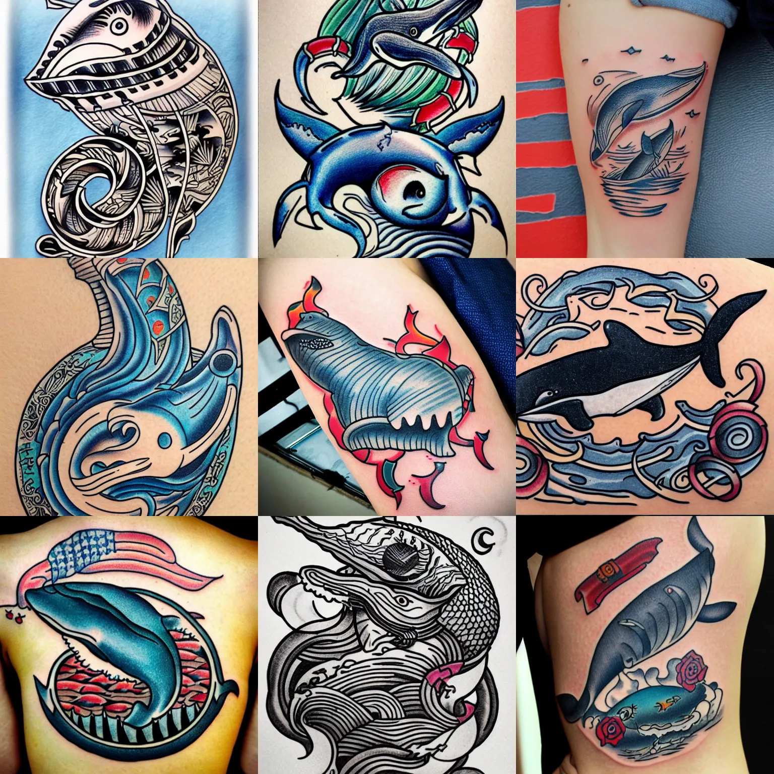Prompt: whale tattoo, sailor jerry tattoo flash