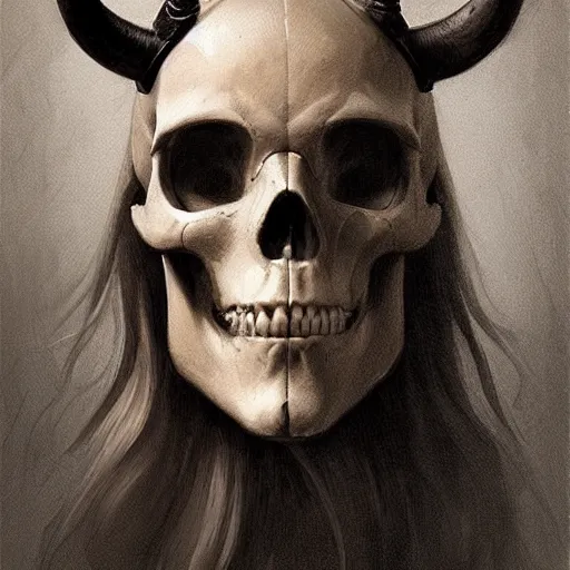 Image similar to a beautiful artwork portrait of a viking skull with horns study by greg rutkowski , featured on artstation