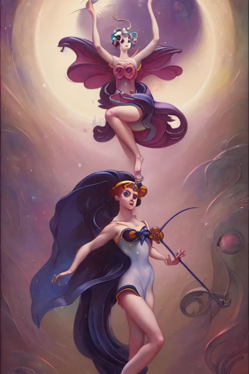 Prompt: Sailor Moon by Peter Mohrbacher in the style of Gaston Bussière, Art Nouveau