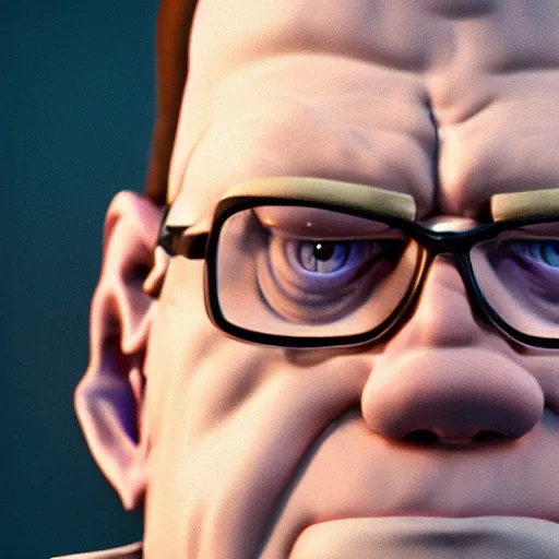 Image similar to hyper realistic, beautiful moody lighting, extreme emotions, caricature, soft, portrait of a very angry Hank Hill, rendered in octane, high quality 3d