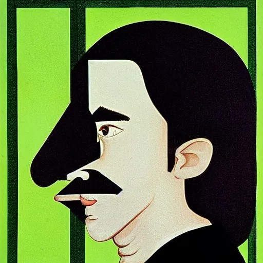 Image similar to young man, long hair!!!!, short facial hair, no mustache, dark green eyes, dark eyebrows, light widows peak light facial hair, in the style of mauritz cornelis escher, in - frame