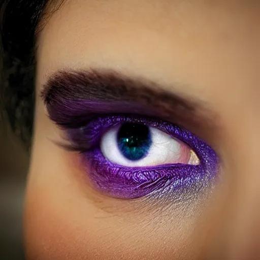 Prompt: hyper realistic purple eyes