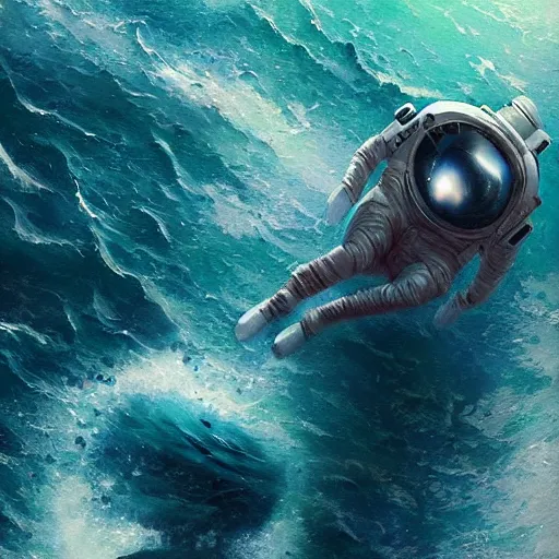 Image similar to an astronaut lost in the ocean,digital art,detailed,ultra realistic,art by greg rutkowski