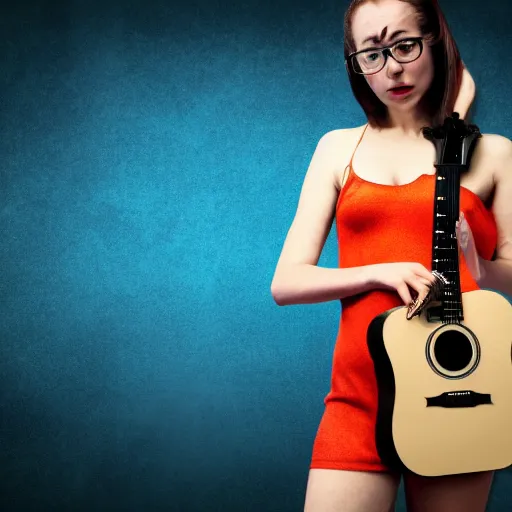 Prompt: sci - fi woman with guitar as a body