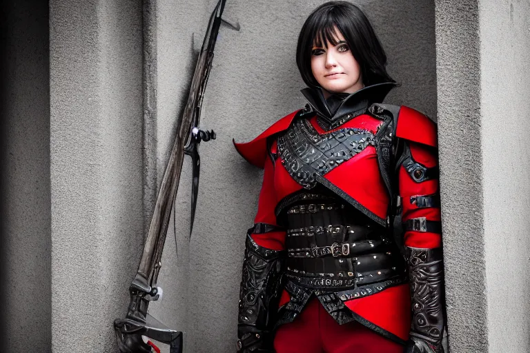 Image similar to a beautiful female guard from neverwinter shyly posing on camera, symmetrical, cinematic, elegant, dawn light, real dlsr photography, sharp focus, 4 k, ultra hd, sense of awe