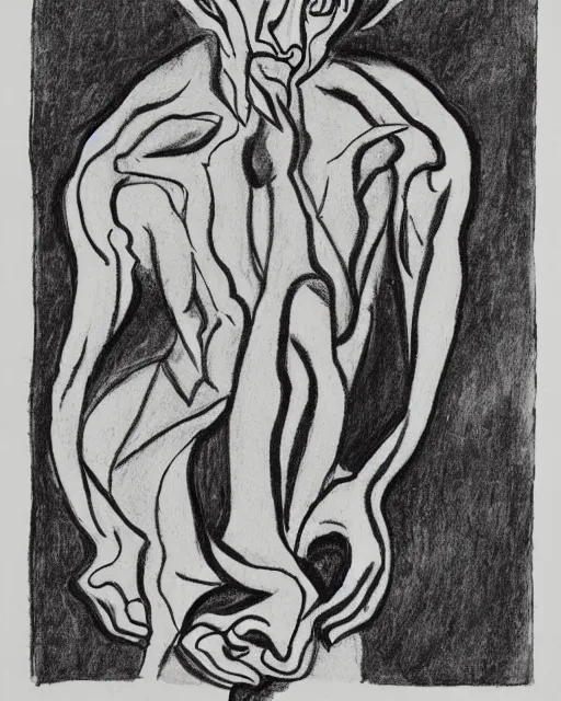 Image similar to Portrait of a demon. Line drawing by Jean Cocteau.