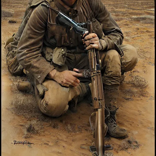 Image similar to a detailed photorealistic sepia - toned color portrait painting of a 1 9 1 7 worried clean - shaven british lieutenant in field gear in north arabia, ultra realistic, intricate details, atmospheric, dark, brooding, highly detailed, by clyde caldwell