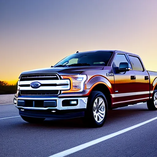 Image similar to ford f - 1 5 0 tailgating a car on the highway with the highbeams on, nighttime, photo, detailed