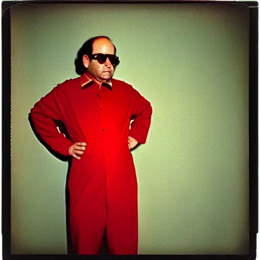 Prompt: polaroid george costanza as in red communist clothing, 1 9 7 0 s, colored, by nan goldin