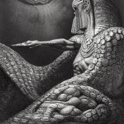 Prompt: apophis the great devoured of amon - ra by gustave dore