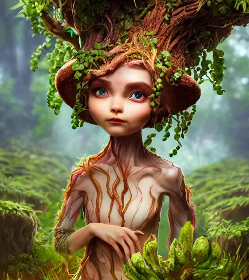 Prompt: an epic fantasy comic book style portrait painting of an extremely cute and adorable very beautiful mushroom dryad groot, character design by mark ryden and pixar and hayao miyazaki, unreal 5, daz, hyperrealistic, octane render, cosplay, rpg portrait, dynamic lighting, intricate detail, harvest fall vibrancy, cinematic