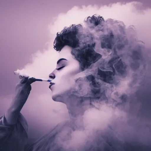 Image similar to goddess smoking a cigarette in the clouds