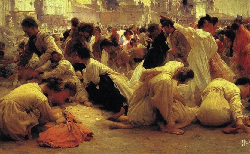 Image similar to high quality high detail painting by ilya repin, people crawling on the floor, hd