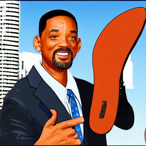 Image similar to will smith slapping obama with a black flip flop, digital art in the style of gta 5 cover art