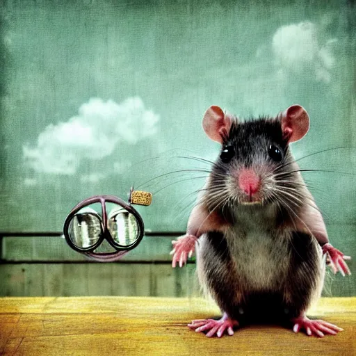 Prompt: a rat with steampunk googles, by Peter Holme III