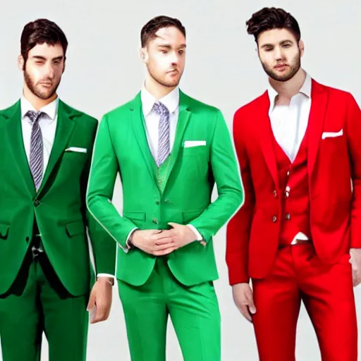 Prompt: 4 handsome men wearing green suits