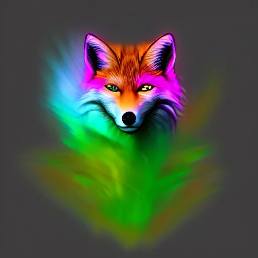Prompt: digital green weed fox, retrowave palette, digital world, highly detailed, electric breeze, anatomically correct vulpine, synth feel, fluffy face, ear floof, flowing fur, super realism, accurate animal imagery, 4 k digital art