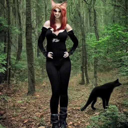 Prompt: furry cat woman in a forest 8 b 4 _ _ _ with real wolves