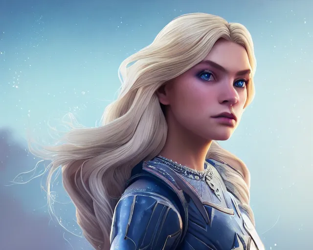 Image similar to epic cinematic shot of beautiful scandinavian princess with symmetrical face stunning eyes and long blonde dodging bullets playing fortnite, weta disney pixar, hi - fructose, decadent highly - detailed digital painting, golden ratio, octane render, artstation, cinematic composition, smooth, sharp focus, artgerm, mucha, loish, wlop hdr