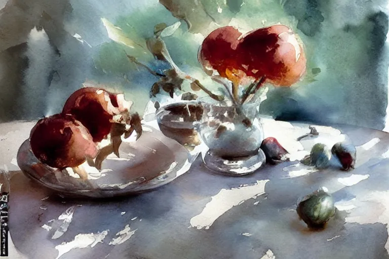 Image similar to paint brush strokes, abstract watercolor painting of hazelnuts on table cloth, leaves, art by hans dahl, by jesper ejsing, art by anders zorn, wonderful masterpiece by greg rutkowski, cinematic light, american romanticism by greg manchess, creation by tyler edlin