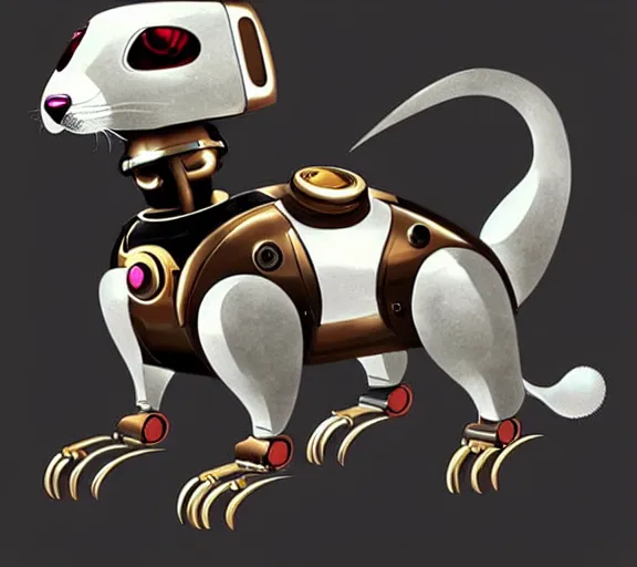Image similar to futuristic steampunk ferret - shaped robot, cyberpunk concept art ferret - shaped mechanical robot