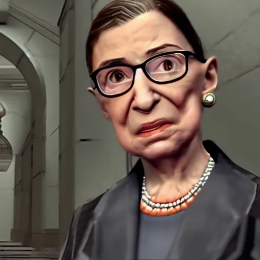 Prompt: ruth bader ginsburg half life 2, video game screenshot