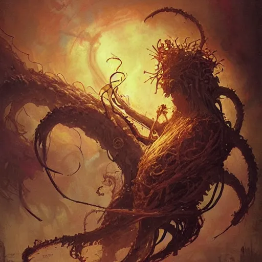 Image similar to cinematic portrait of the flying spaghetti monster by greg rutkowski and frank frazetta and peter mohrbacher and marc silvestri