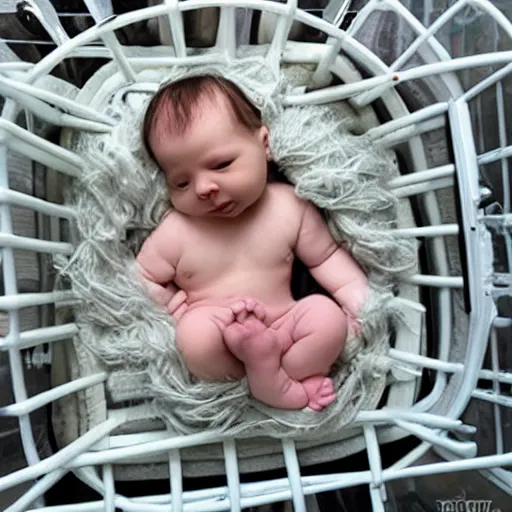 Image similar to baby alien in an alien crib
