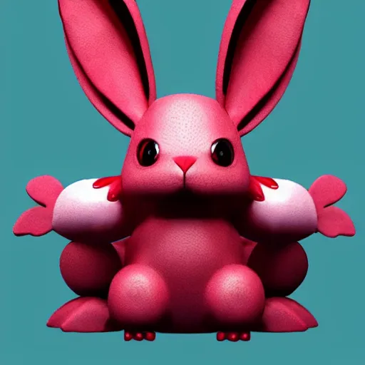 Image similar to an adorable crimson bunny creature with four eyes