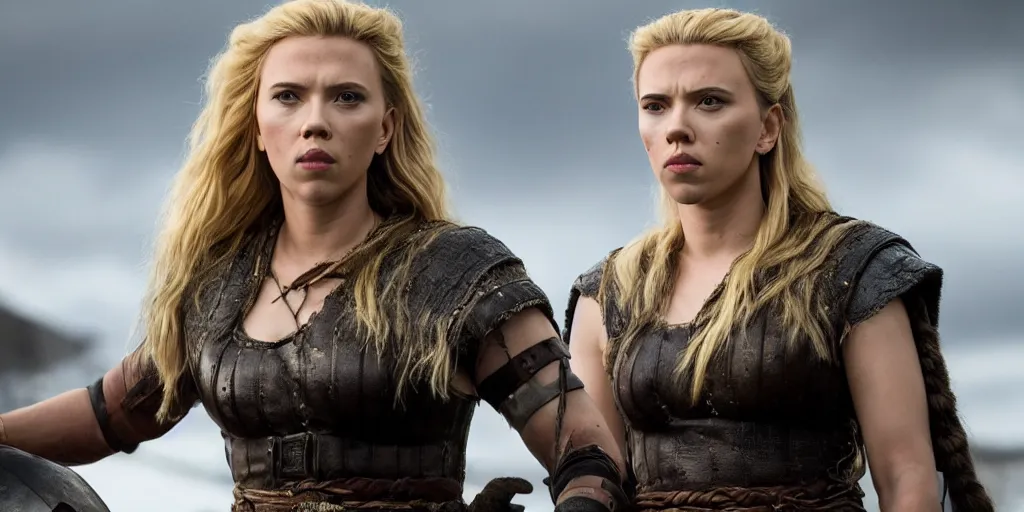 Image similar to Scarlett Johansson playing a shield maiden in the TV series Vikings