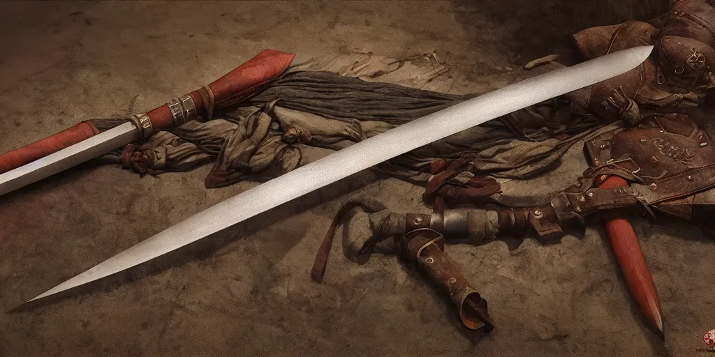 Image similar to basic steel sword, shortsword, wood, leather, medieval, forged, blacksmith, product design, final result, art by gerald brom, greg rutkowski and artgerm and james jean and zdzisław beksinski, 8 k, unreal engine, c 4 d