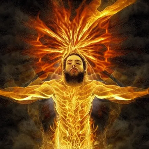 Image similar to divine fire coming to a man's head