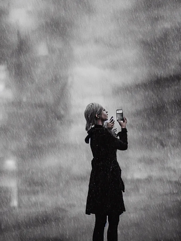 Prompt: cute annie leonhart taking a selfie with her iphone, dunwall city, beautiful face, natural lighting, rainy weather, gothic architecture, natural reflections, model agency, instagram photo, depression atmosphere, shot on iphone 1 3 pro, natural beauty, postprocessing