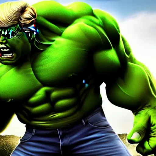 Prompt: Trump as Hulk, cinematic, 8k hd, high quality, sharp focus