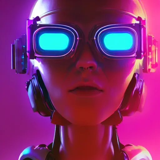 Image similar to cyberpunk concept cool girl cyborg bot, cinema 4 d, galaxy, ufo, space sci - fi, wearing vr goggles, illustration, portrait, pastel neon textured background night, trending on artstation, greg rutkowski, octane rendered, 1 2 k, detailed,