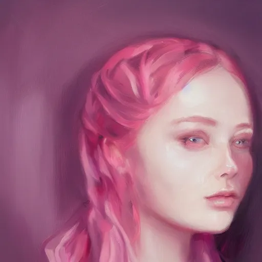 Image similar to portrait of a woman, inspired by mandy jurgens, pink eyes, pink hair, flower dress, focus