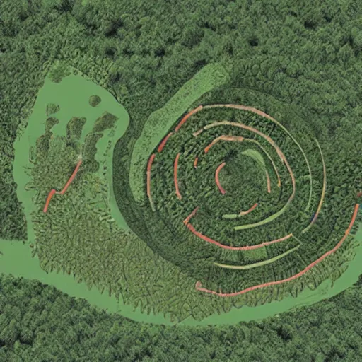 Image similar to a illustration of an architectural plan view of a labyrinth of the deforestation in amazona crisis