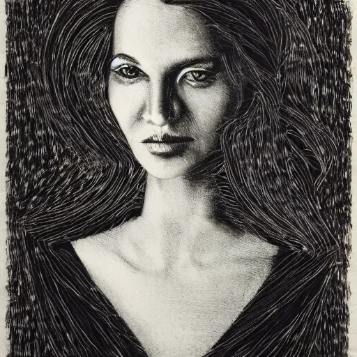 Image similar to portrait of a woman, scratchboard style