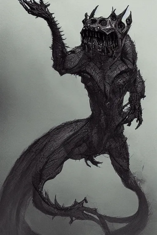 Image similar to creature design, concept art, small, menacing, dark, brooding