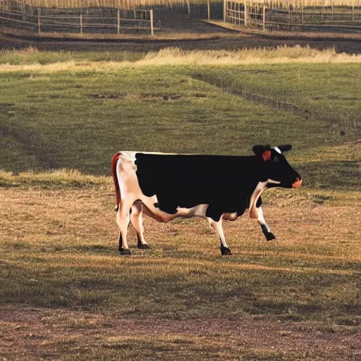 Prompt: cow running from a cage to a light of freedom