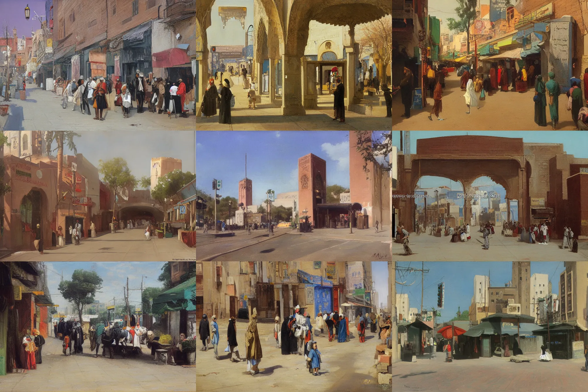 Prompt: morocco street, queens ny, mya subway entrance, Jean-Leon Gerome