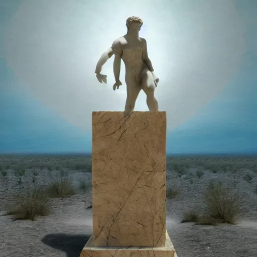 Image similar to giant marble statue hard sunk in the desert, digital art,