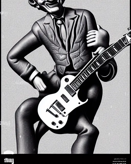 Prompt: barry chuckle ( shredding on a gibson les paul. guitar solo, bold, art by stanisław szukalski, 3 d 8 k )