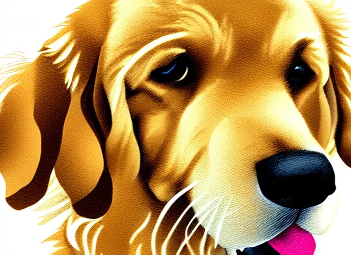 Image similar to golden retriever, white background, cartoon, high detail