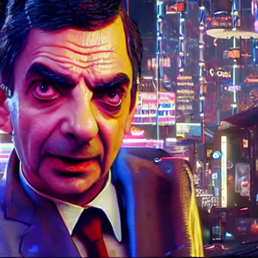 Image similar to Mr Bean in Cyberpunk 2077