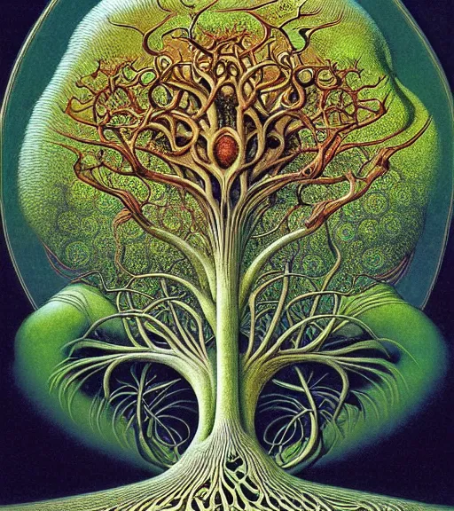 Image similar to tree of life by roger dean and andrew ferez, art forms of nature by ernst haeckel, divine chaos engine, symbolist, visionary, art nouveau, botanical fractal structures, organic, detailed, realistic, surreality