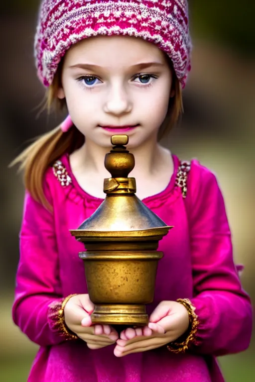 Prompt: a beautiful little girl holding a censer